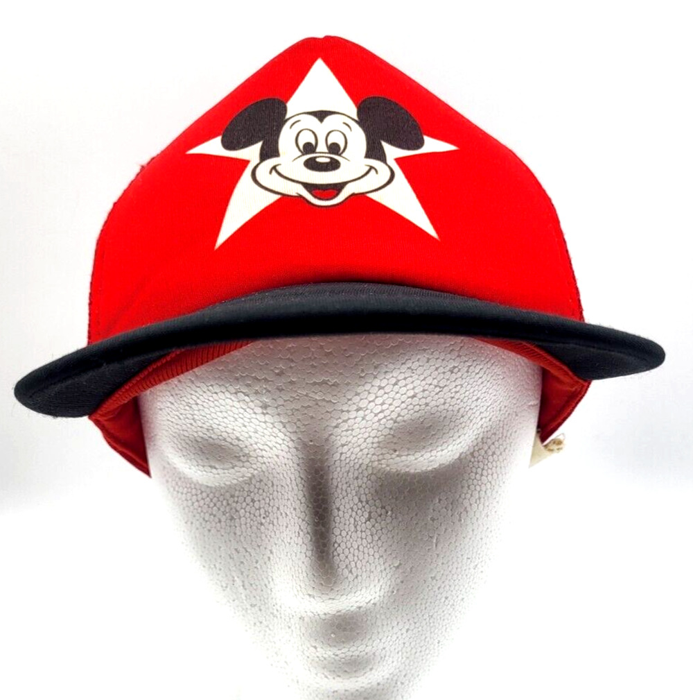 Vintage Disney Child Size Mickey Mouse Red Cap Mesh Back Snap Back Black Bill